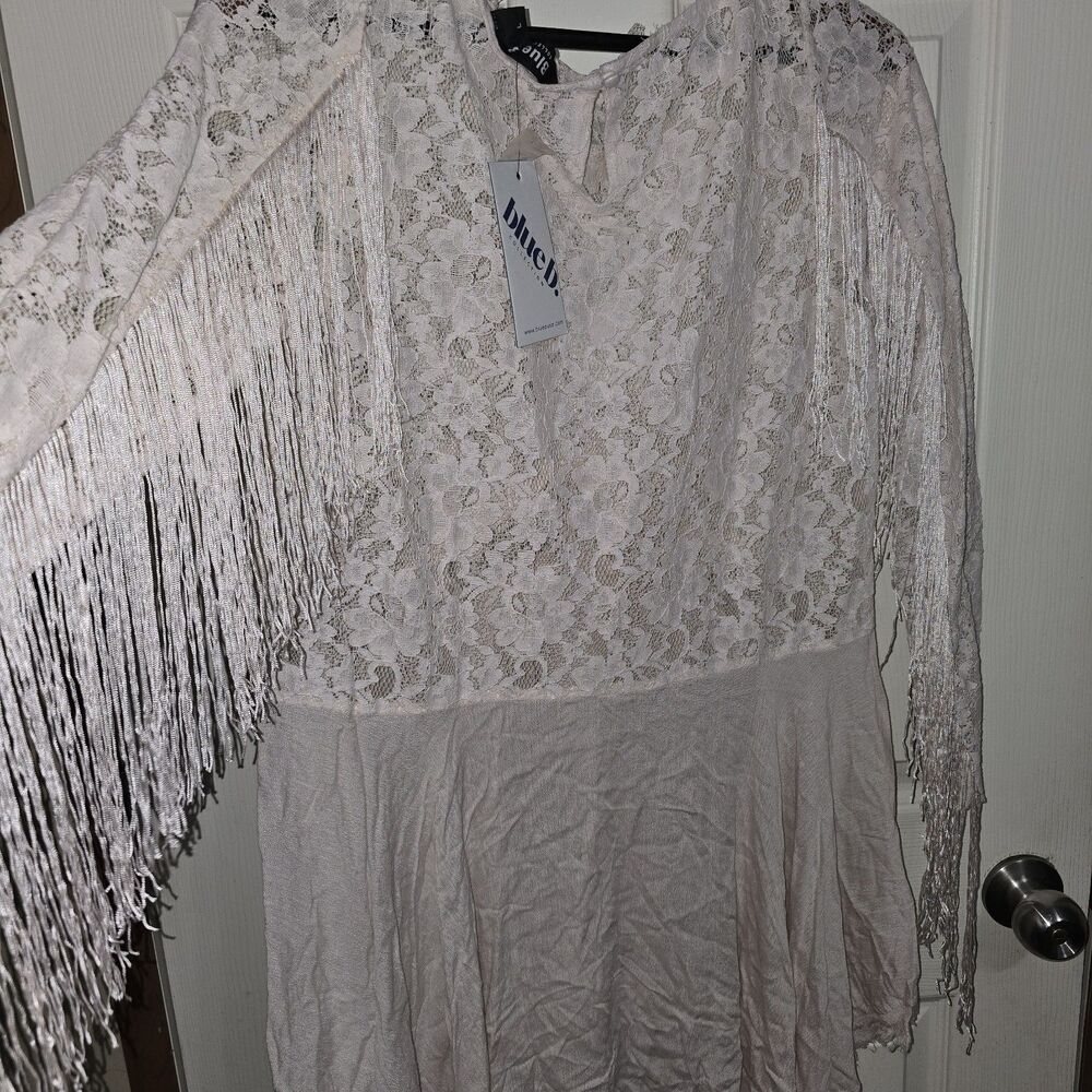 Blue B Collection Lace Fringe Dress NWT Large Pale Blush Boho Festival Western